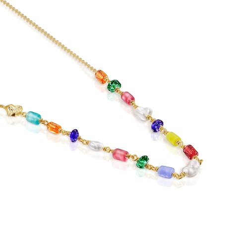 Collar Oceaan con baño de oro 18 kt sobre plata, perlas y glass multicolor