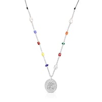 Collar largo camafeo de plata, glass multicolor y cordón Oceaan