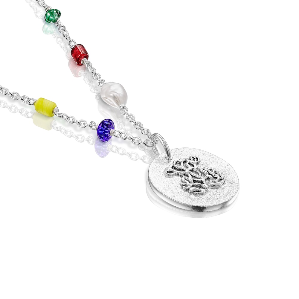 Collar largo camafeo de plata, glass multicolor y cordón Oceaan image number 2