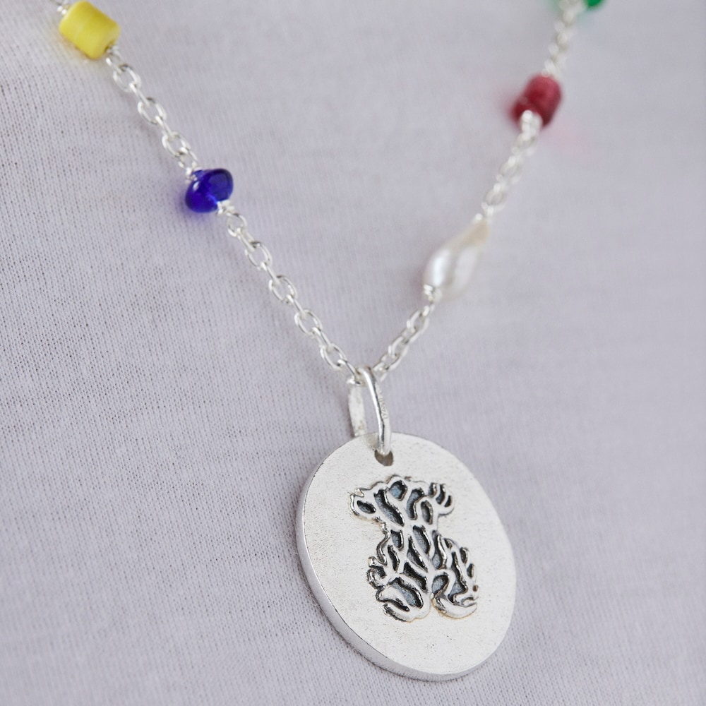 Long silver Oceaan cameo Necklace with multicolored glass and cord