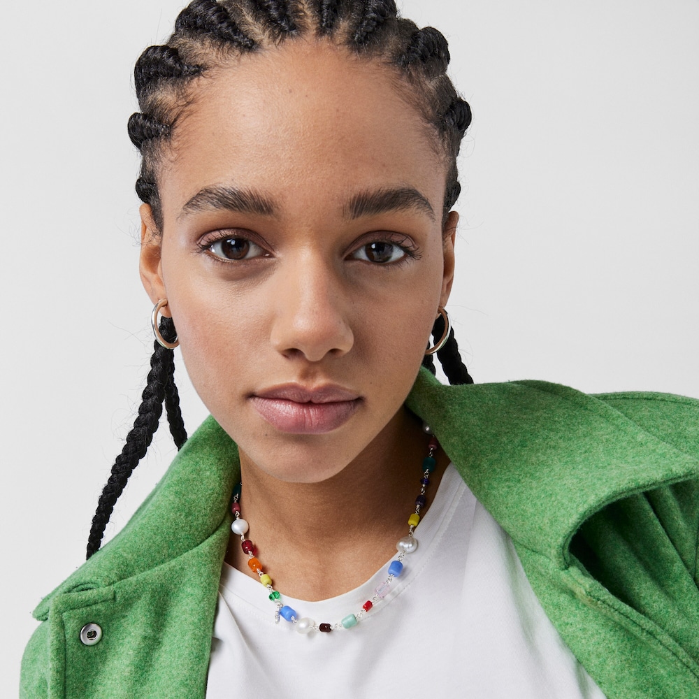 Collar Oceaan de glass multicolor, plata y perlas