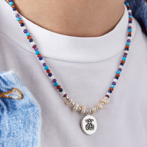 Collar camafeo de plata con perlas y gemas Oceaan Color 