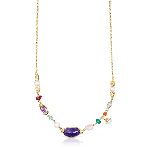 Collar con ba&ntilde;o de oro 18 kt sobre plata, perlas y gemas Oceaan Color