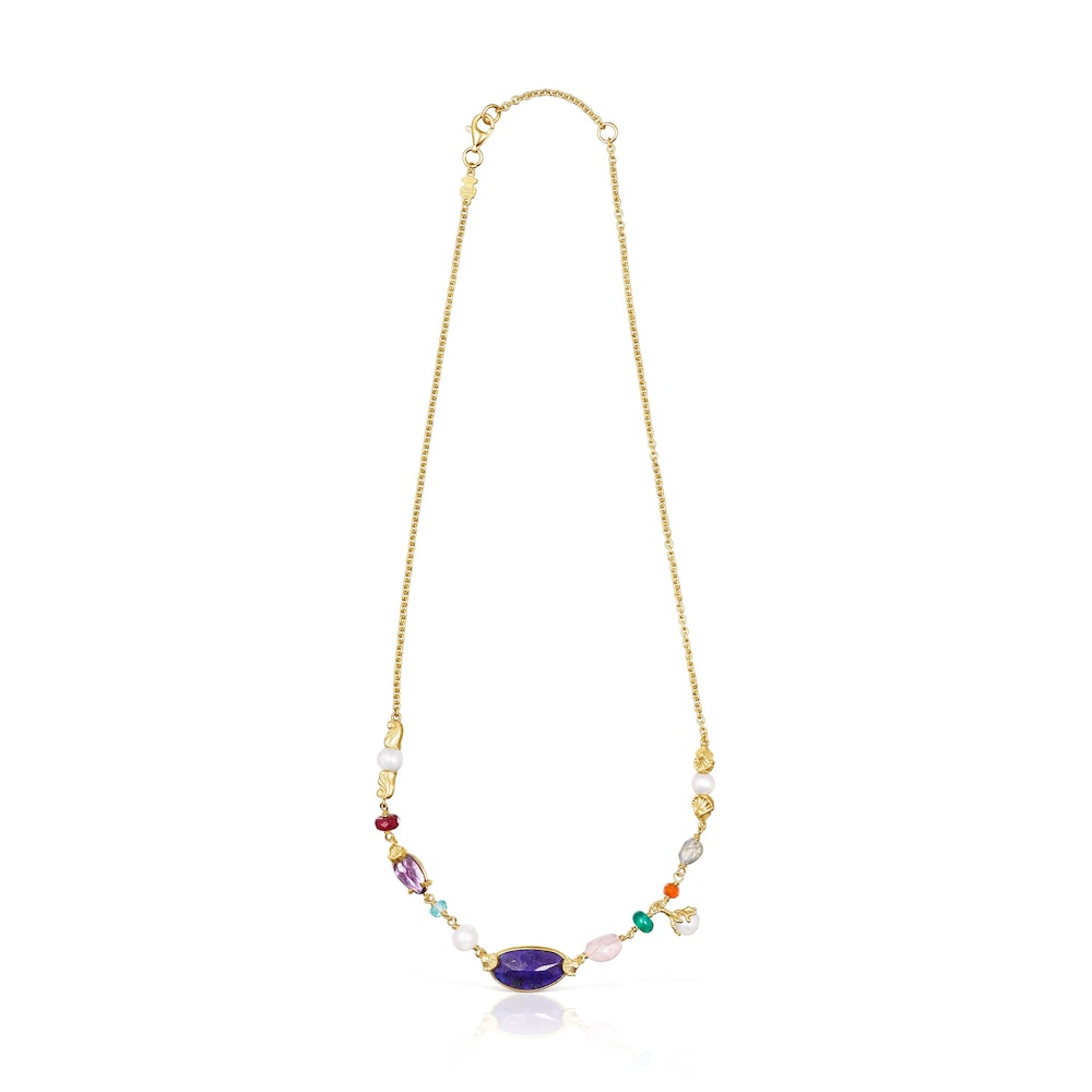 Collar con ba&ntilde;o de oro 18 kt sobre plata, perlas y gemas Oceaan Color