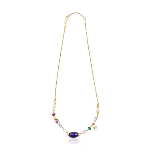 Collar con ba&ntilde;o de oro 18 kt sobre plata, perlas y gemas Oceaan Color