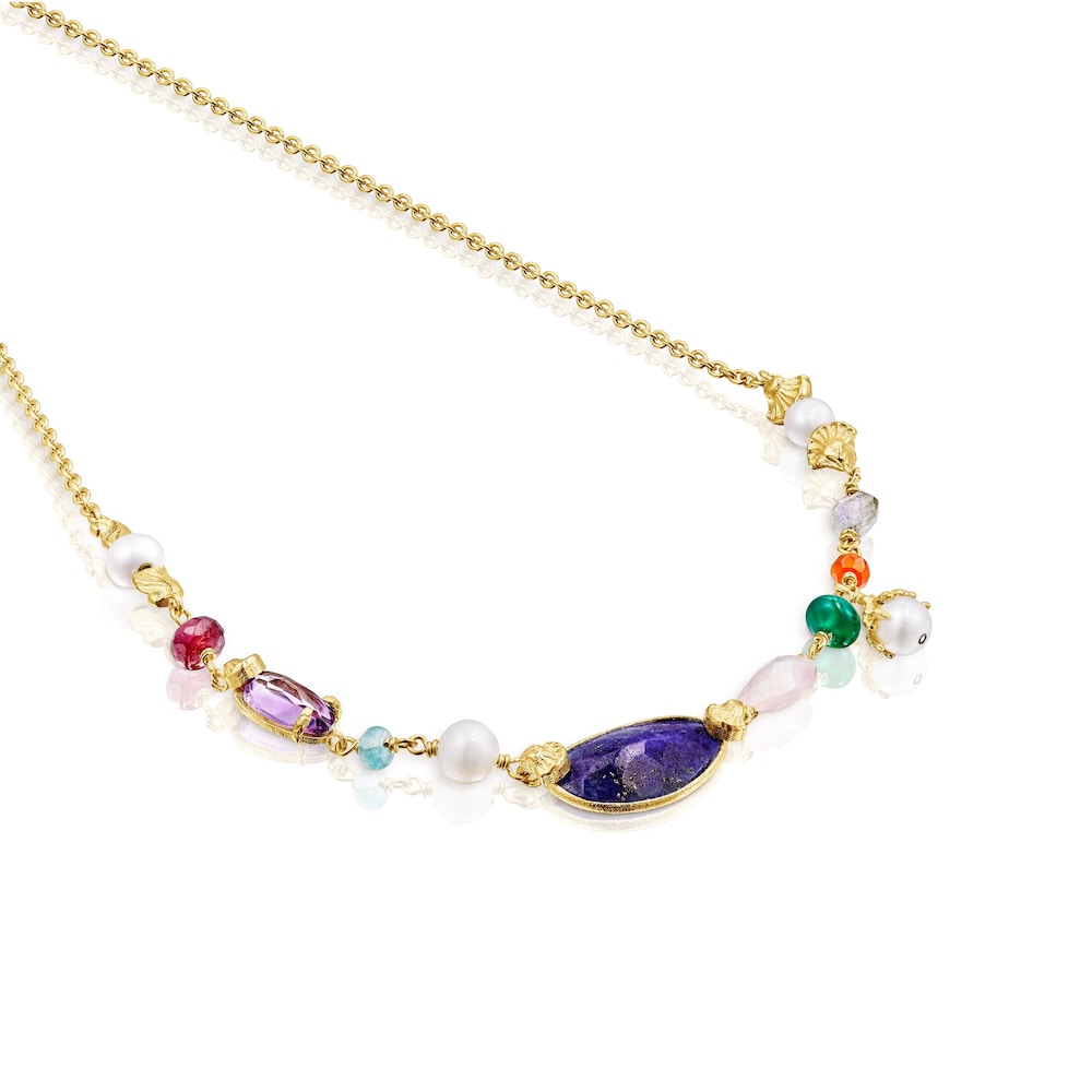 Collar con ba&ntilde;o de oro 18 kt sobre plata, perlas y gemas Oceaan Color