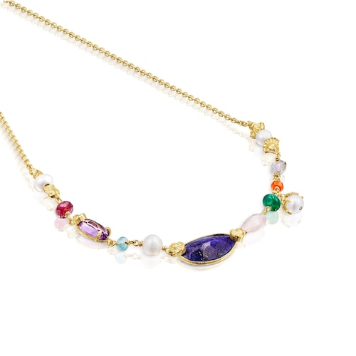 Collar con ba&ntilde;o de oro 18 kt sobre plata, perlas y gemas Oceaan Color