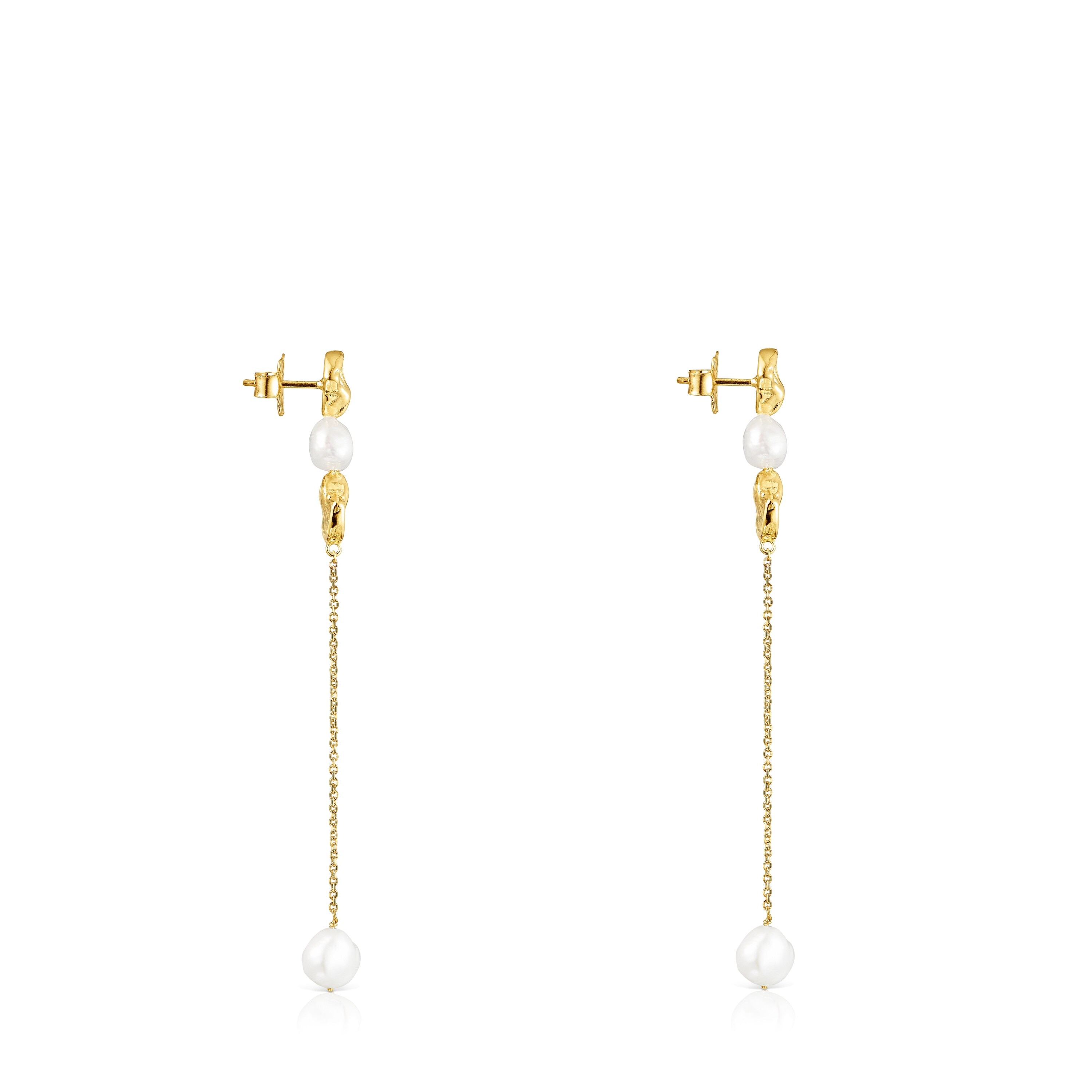 Long 18K solid gold Oceaan shell Earrings with pearls