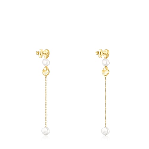 Long gold Oceaan shell Earrings with pearls