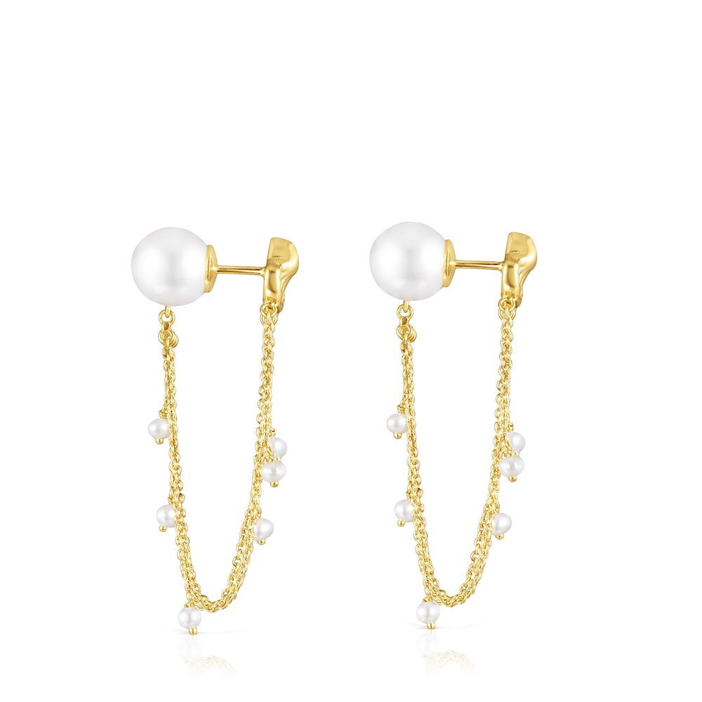 Long 18K solid gold Oceaan shells-chains Earrings with pearls