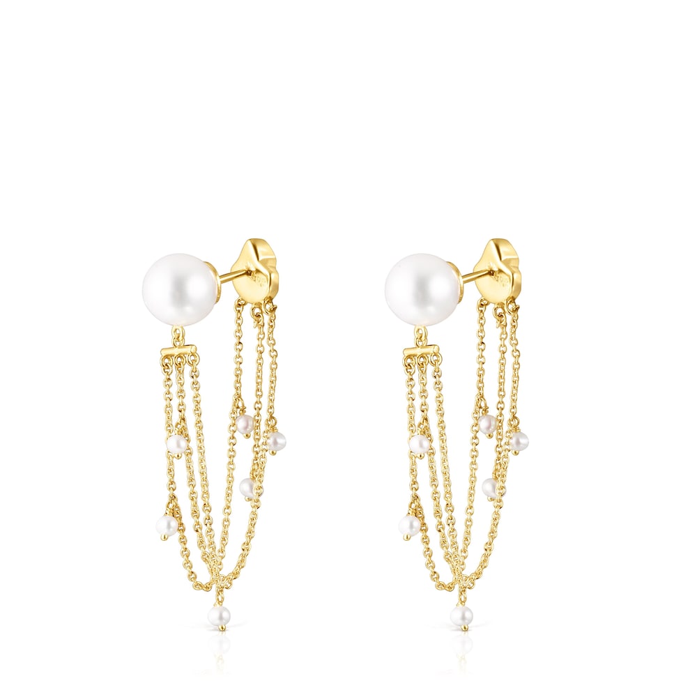 Long 18K solid gold Oceaan shells-chains Earrings with pearls