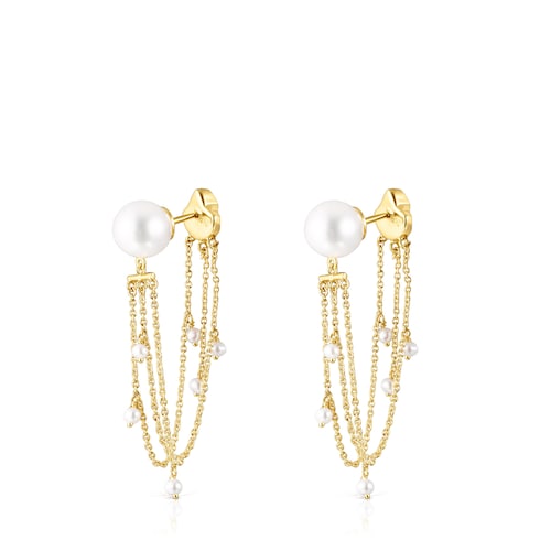 Aretes largos Oceaan conchas-cadenas de oro y perlas