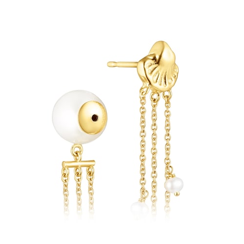 Aretes largos Oceaan conchas-cadenas de oro y perlas