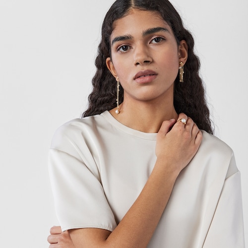 Aretes largos Oceaan conchas-cadenas de oro y perlas