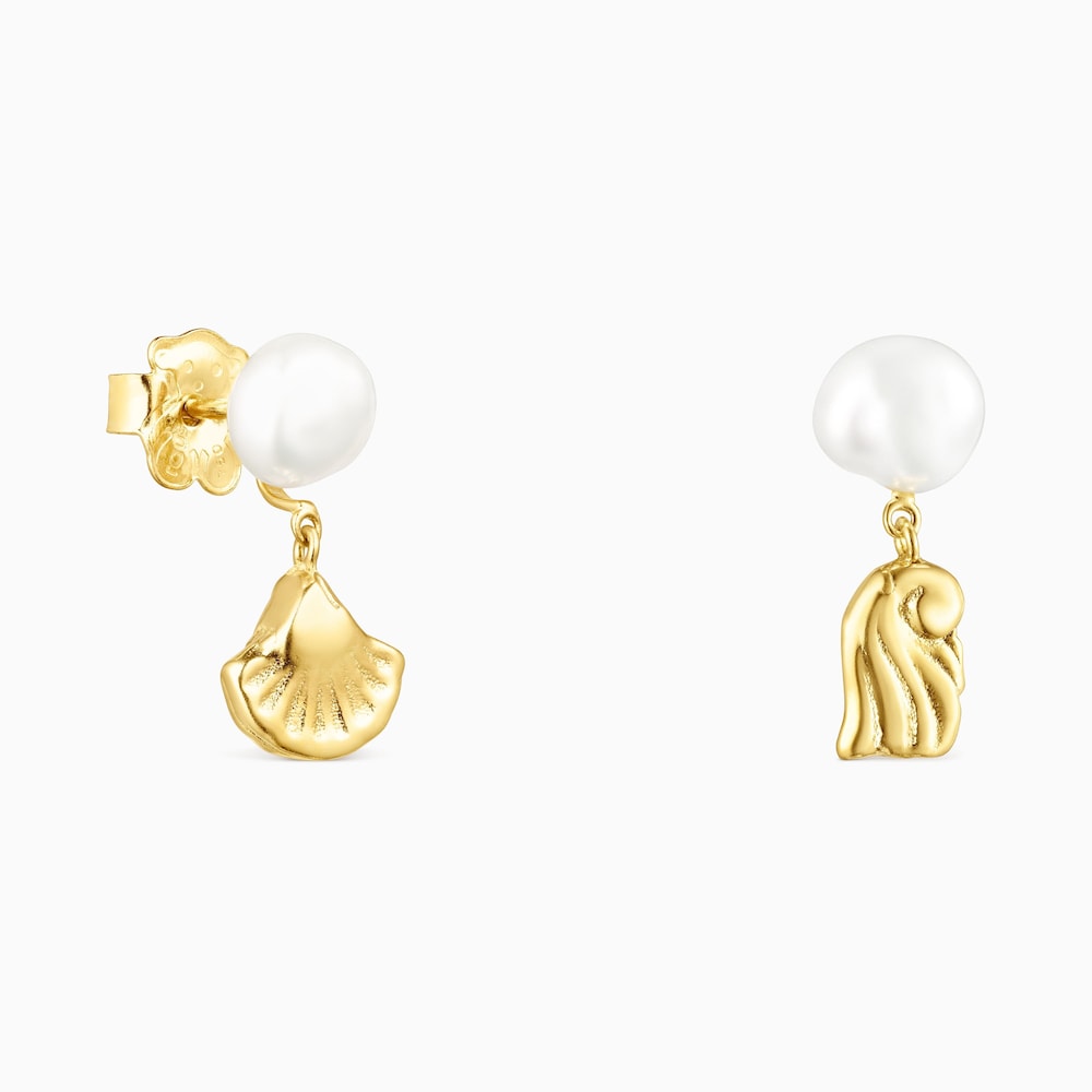 18K Solid Gold Oceaan shell-anemone Earrings with pearls