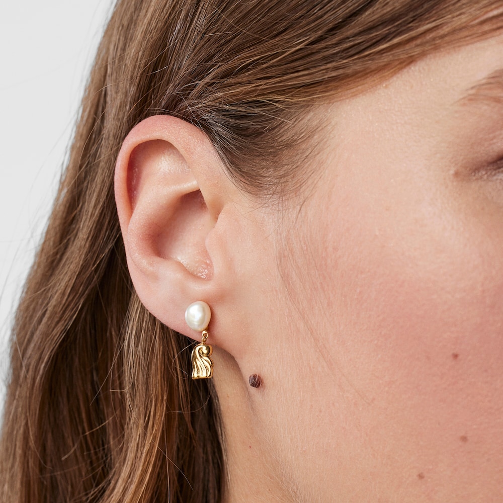 18K Solid Gold Oceaan shell-anemone Earrings with pearls