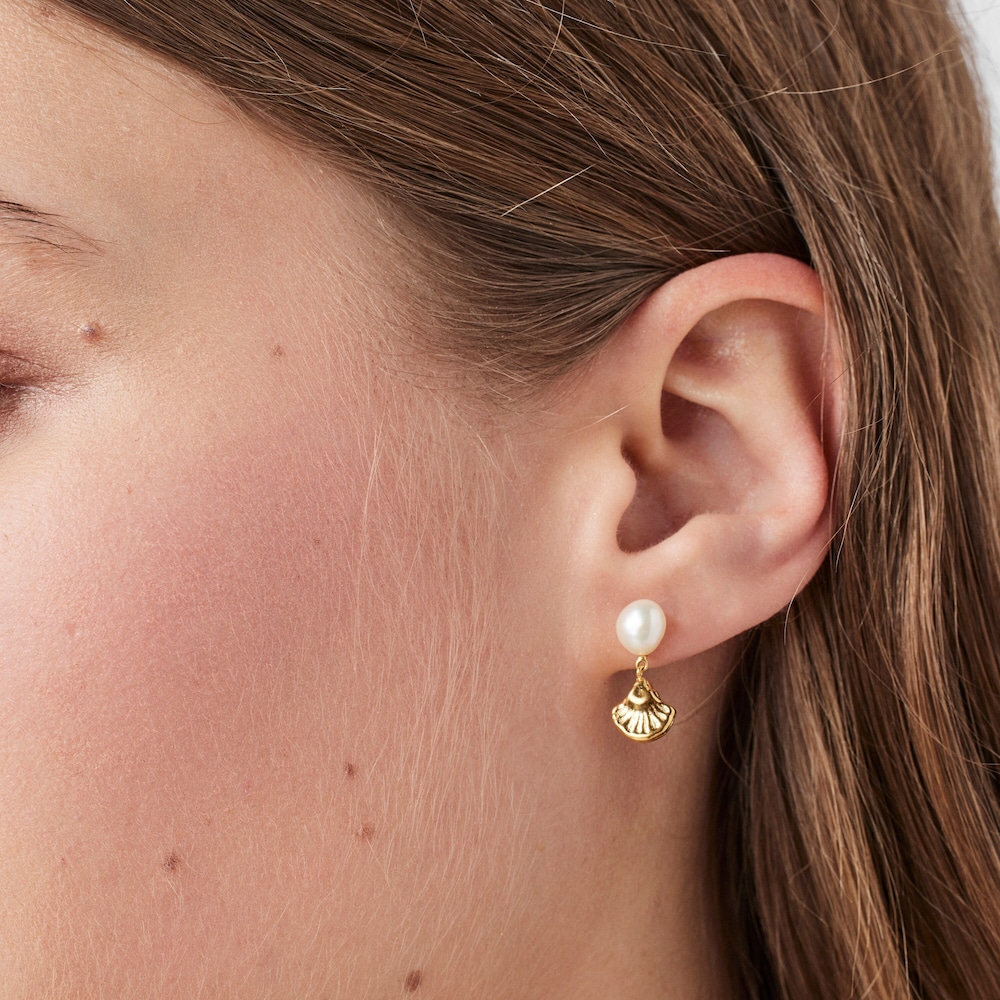 18K Solid Gold Oceaan shell-anemone Earrings with pearls