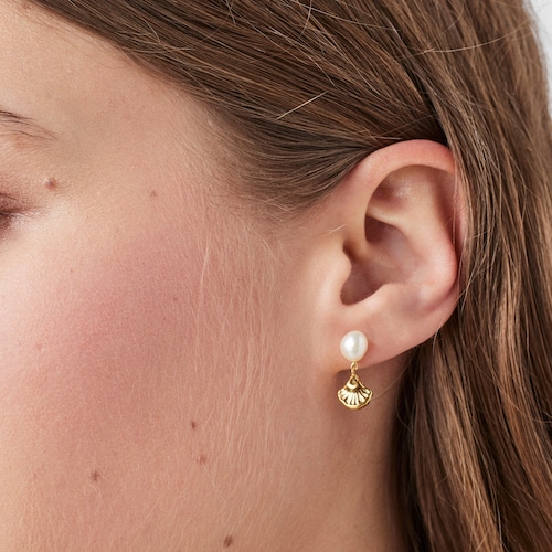 Gold Oceaan shell-anemone Earrings with pearls