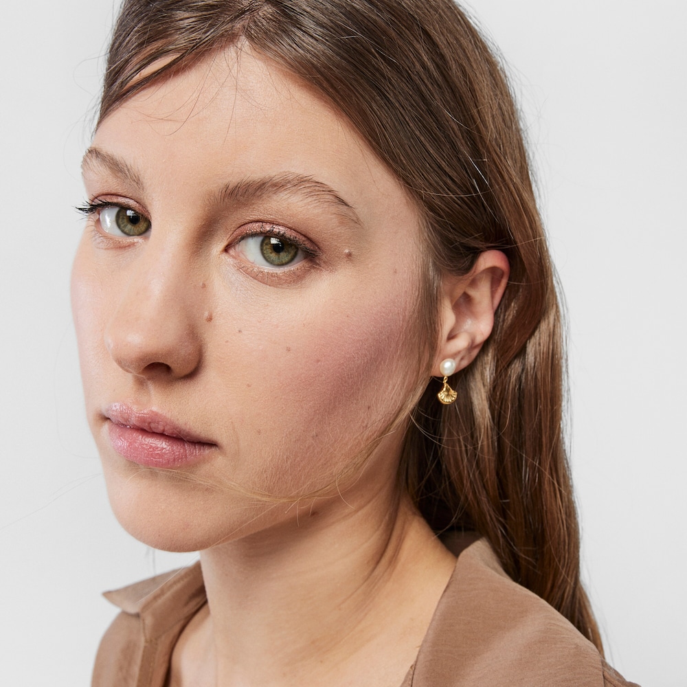 18K Solid Gold Oceaan shell-anemone Earrings with pearls