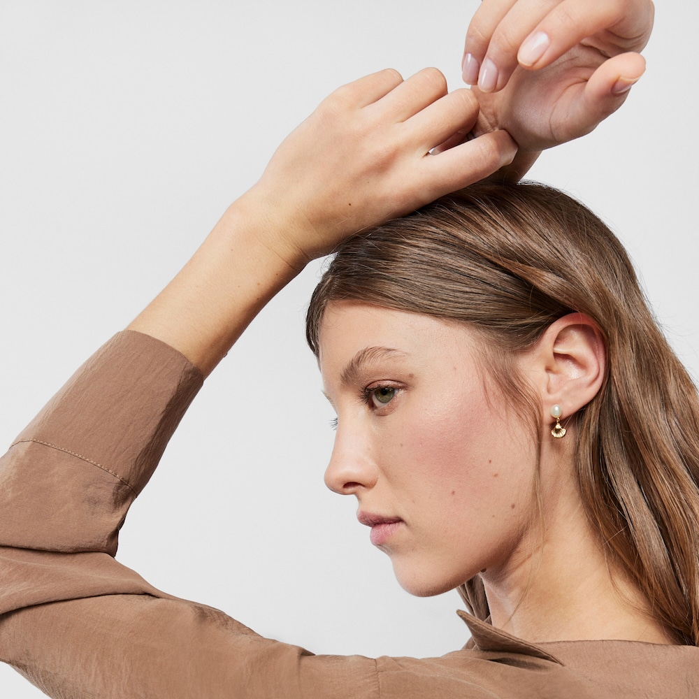 18K Solid Gold Oceaan shell-anemone Earrings with pearls