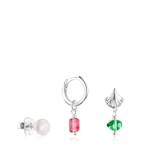 Pack de Pendientes concha-perla y glass rosa Oceaan image number 0