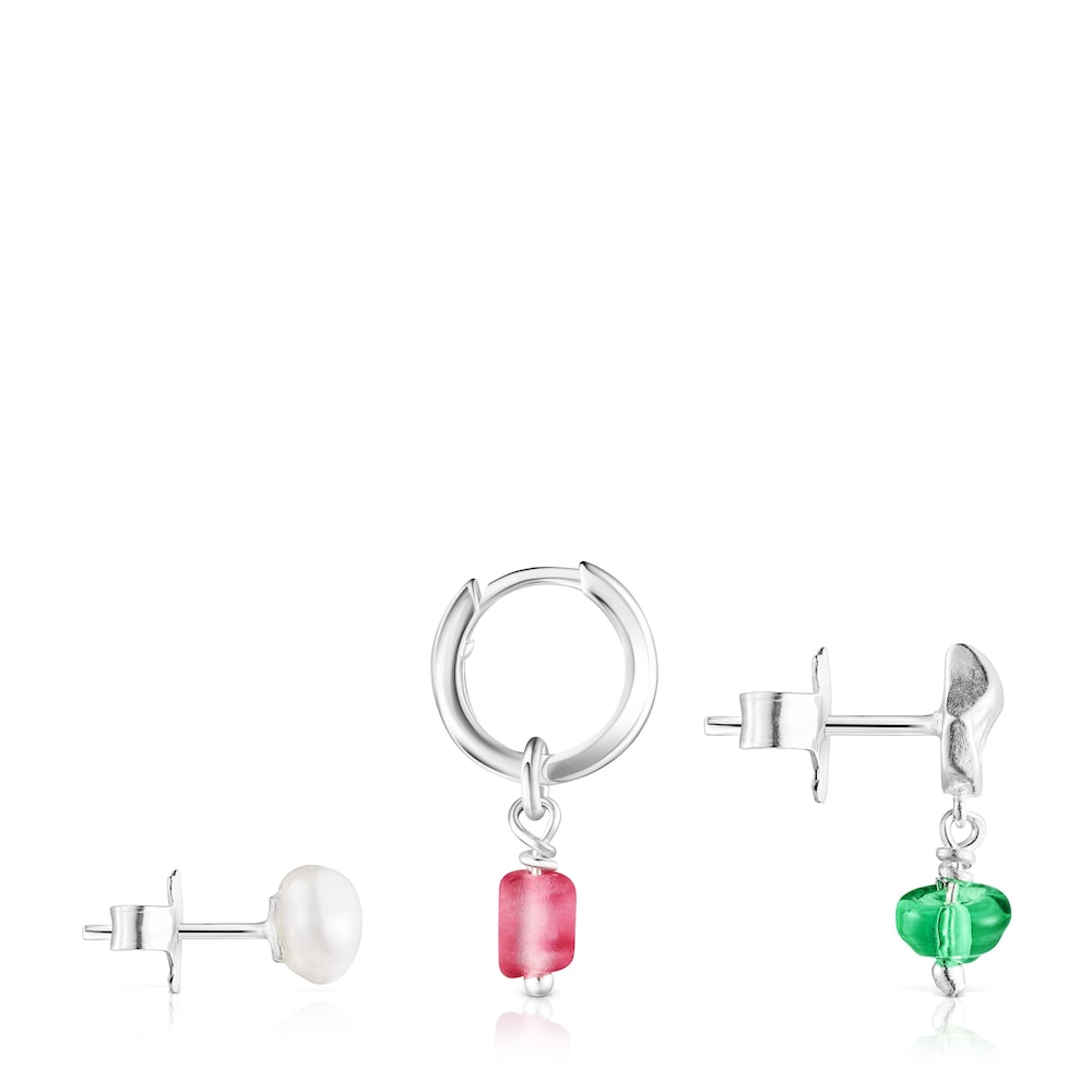 Pack de Brincos Oceaan concha-p&eacute;rola e glass rosa