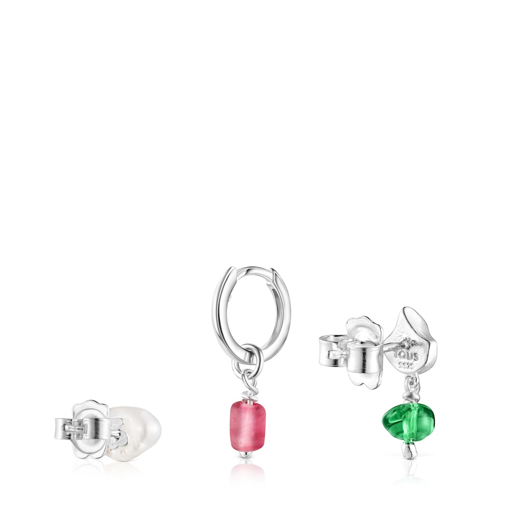 Pack de Brincos Oceaan concha-p&eacute;rola e glass rosa