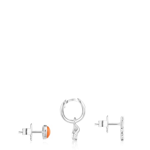 Set of Oceaan bear-shell Earrings with orange glass