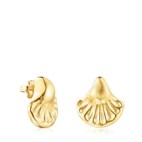 Pendientes concha con ba&ntilde;o de oro 18 kt sobre plata Oceaan