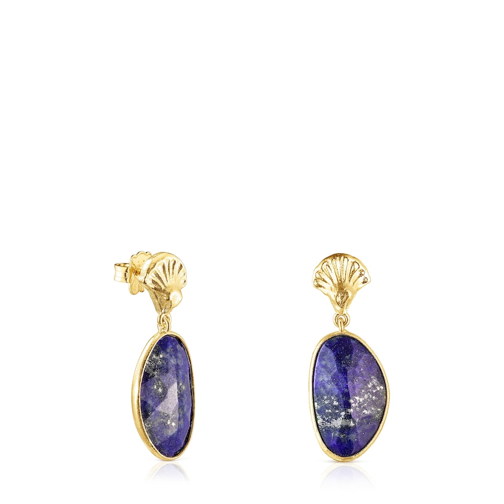 Aretes con ba&ntilde;o de oro 18 kt sobre plata y lapislazuli Oceaan Color