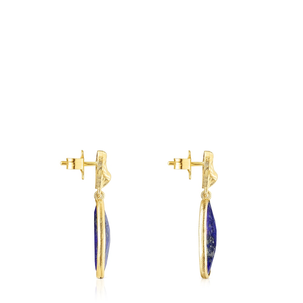 Aretes con ba&ntilde;o de oro 18 kt sobre plata y lapislazuli Oceaan Color