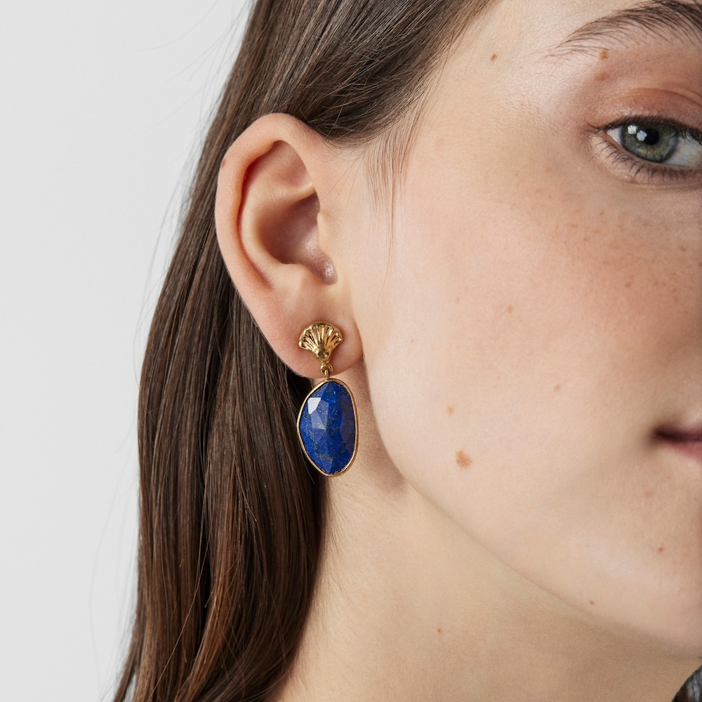 Aretes con ba&ntilde;o de oro 18 kt sobre plata y lapislazuli Oceaan Color