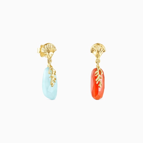 Aretes con ba&ntilde;o de oro 18 kt sobre plata, cornalina y calcedonia Oceaan Color