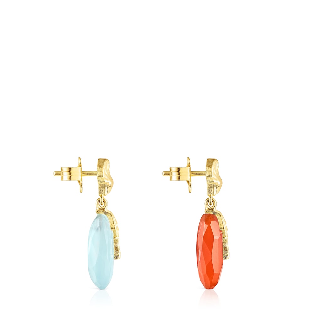 Aretes con ba&ntilde;o de oro 18 kt sobre plata, cornalina y calcedonia Oceaan Color