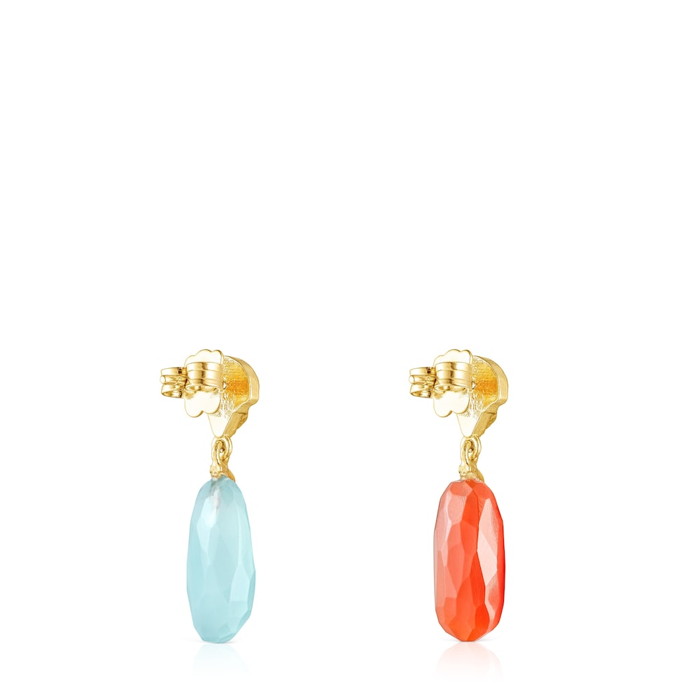 Aretes con ba&ntilde;o de oro 18 kt sobre plata, cornalina y calcedonia Oceaan Color