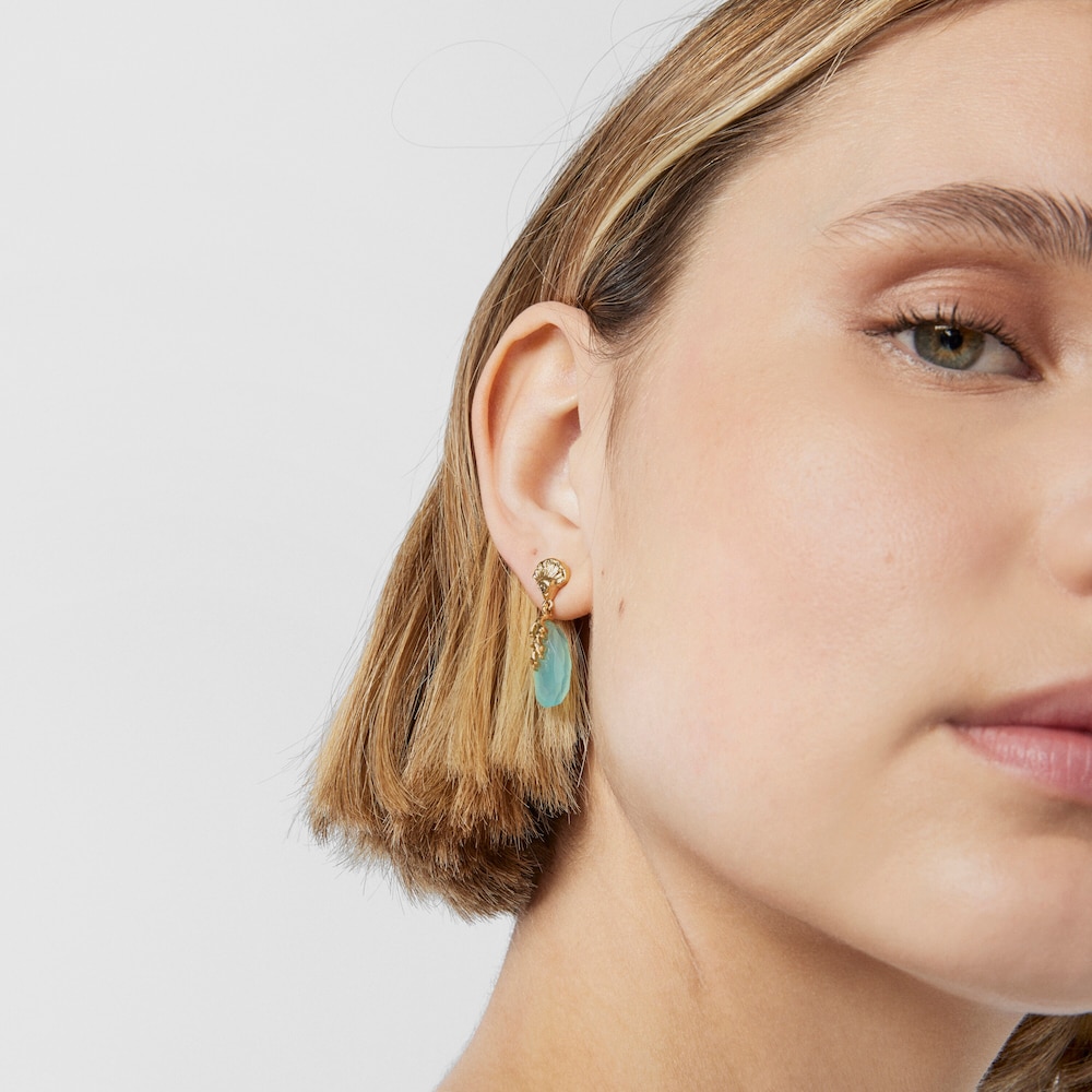 Aretes con ba&ntilde;o de oro 18 kt sobre plata, cornalina y calcedonia Oceaan Color