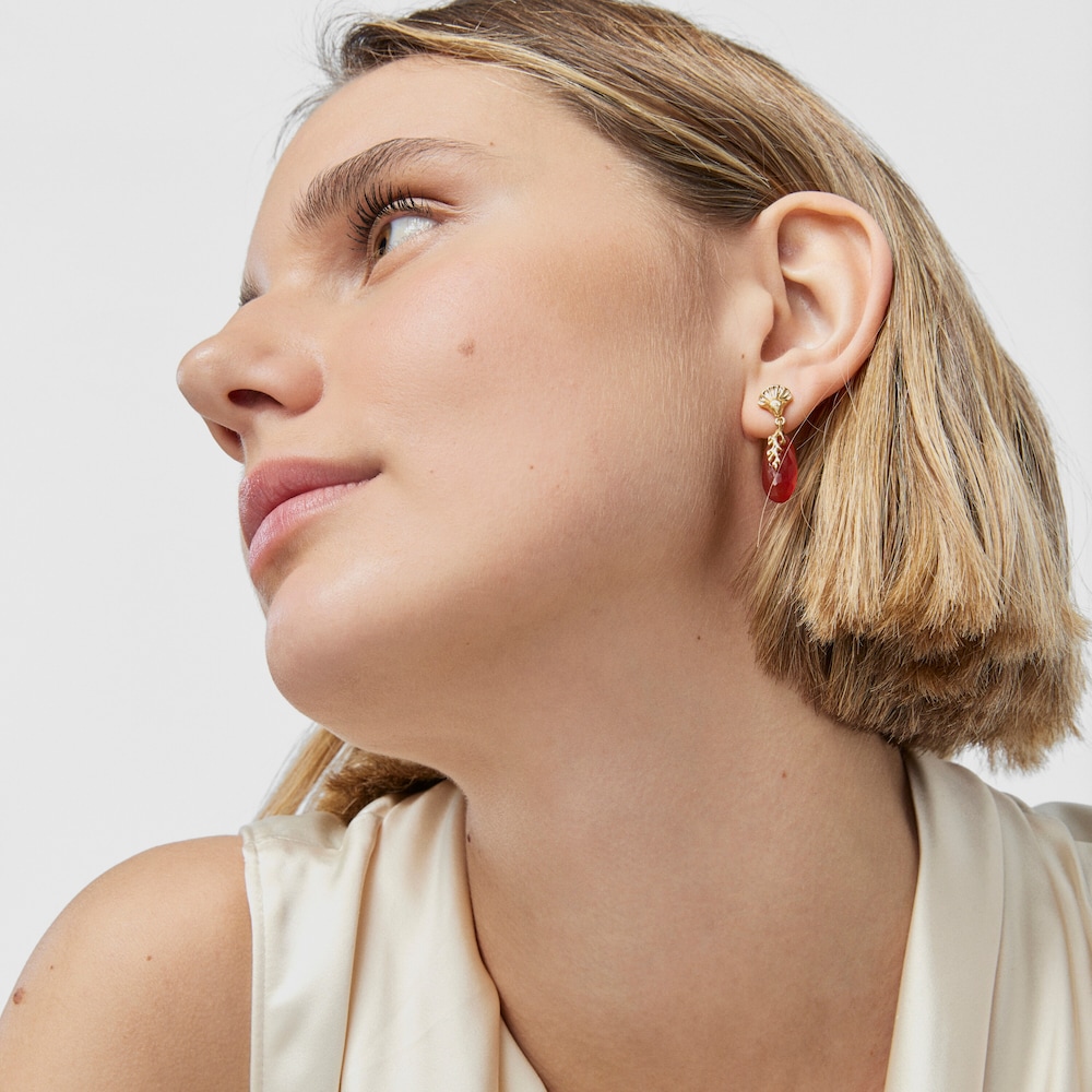 Aretes con ba&ntilde;o de oro 18 kt sobre plata, cornalina y calcedonia Oceaan Color