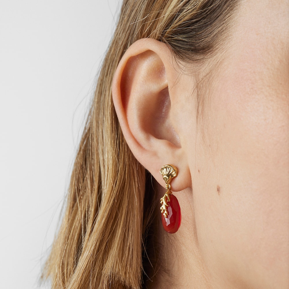 Aretes con ba&ntilde;o de oro 18 kt sobre plata, cornalina y calcedonia Oceaan Color