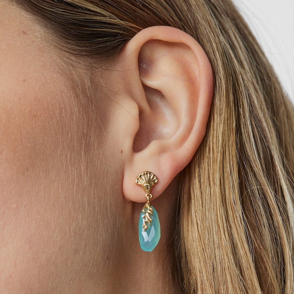 Aretes con ba&ntilde;o de oro 18 kt sobre plata, cornalina y calcedonia Oceaan Color