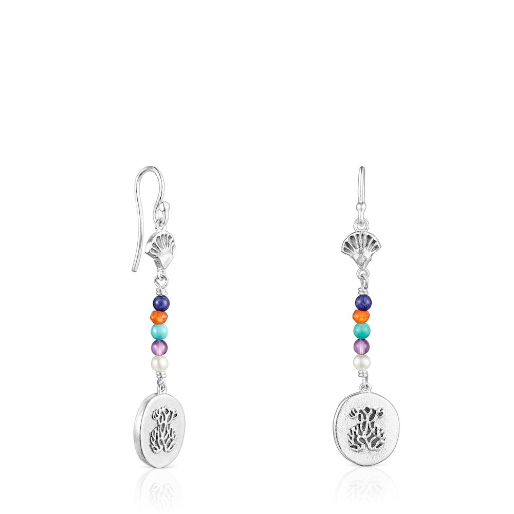 Aretes largos camafeo de plata y gemas Oceaan Color