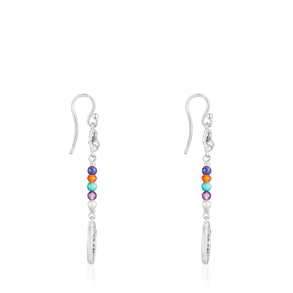 Aretes largos camafeo de plata y gemas Oceaan Color