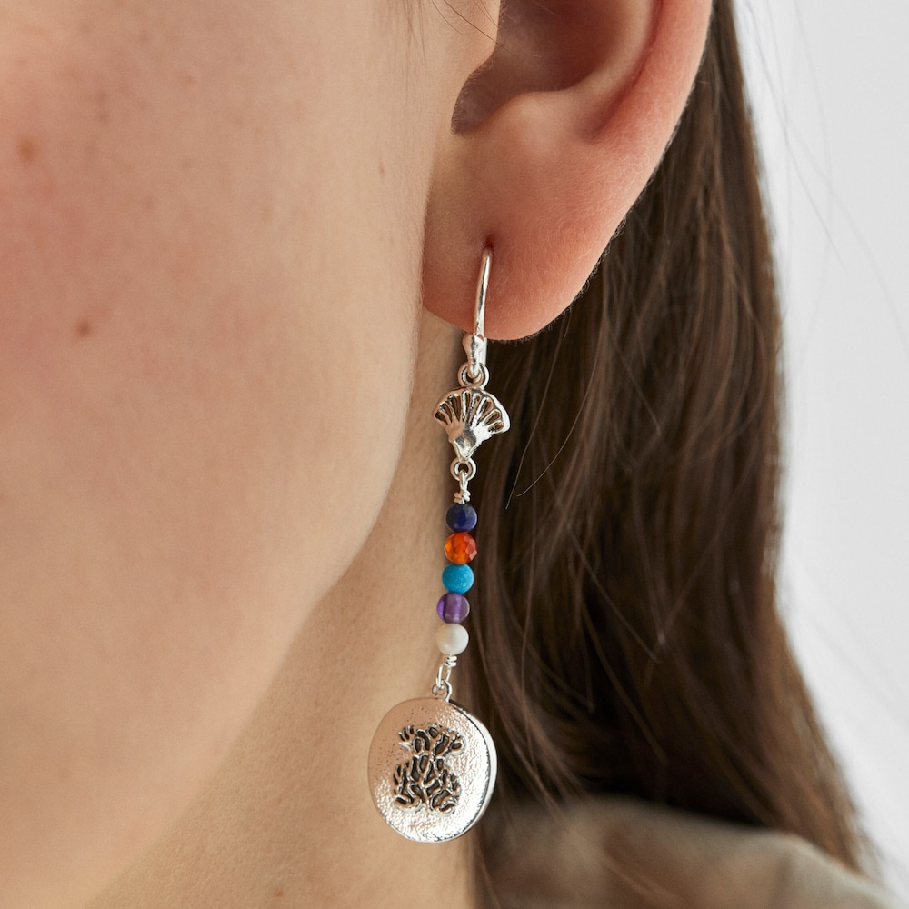 Aretes largos camafeo de plata y gemas Oceaan Color