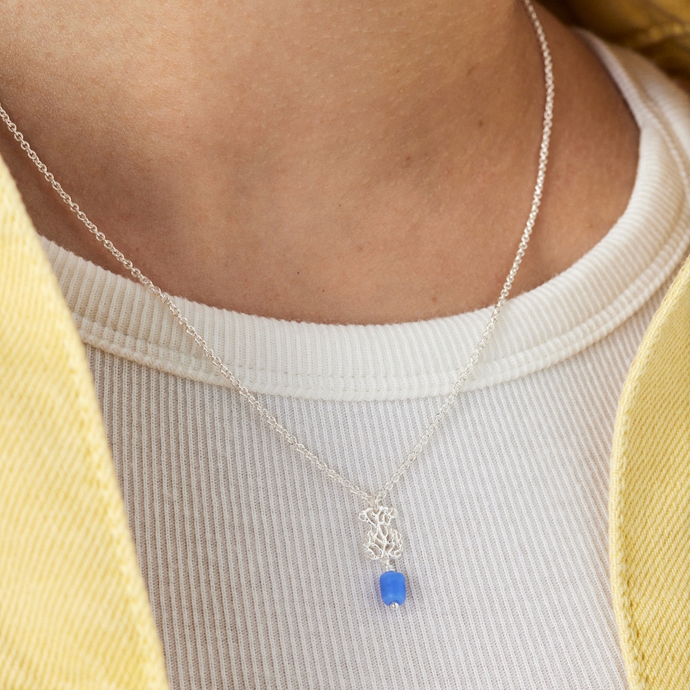 Collar oso de plata y glass azul Oceaan