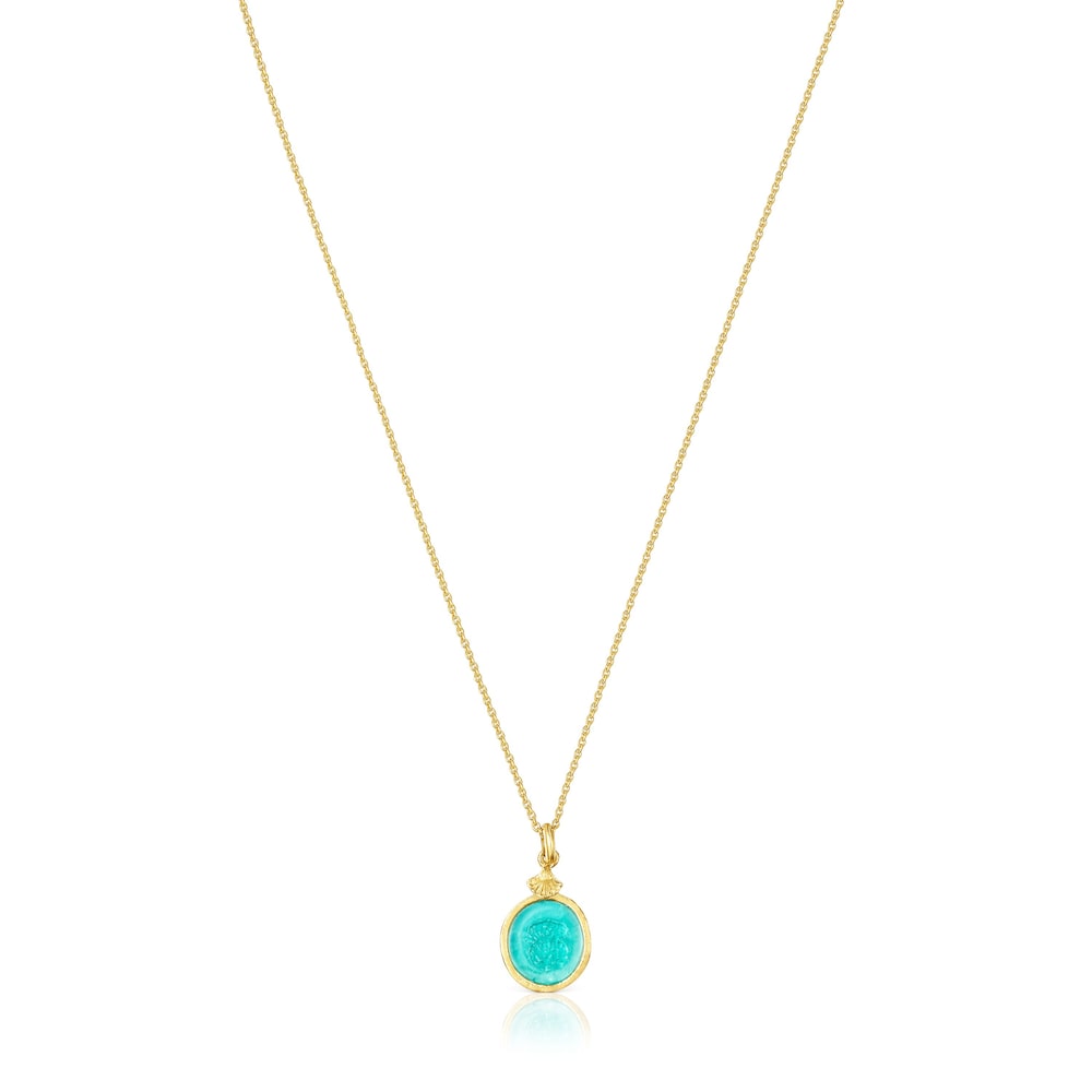 Collar camafeo con ba&ntilde;o de oro 18 kt sobre plata y glass verde Oceaan Color