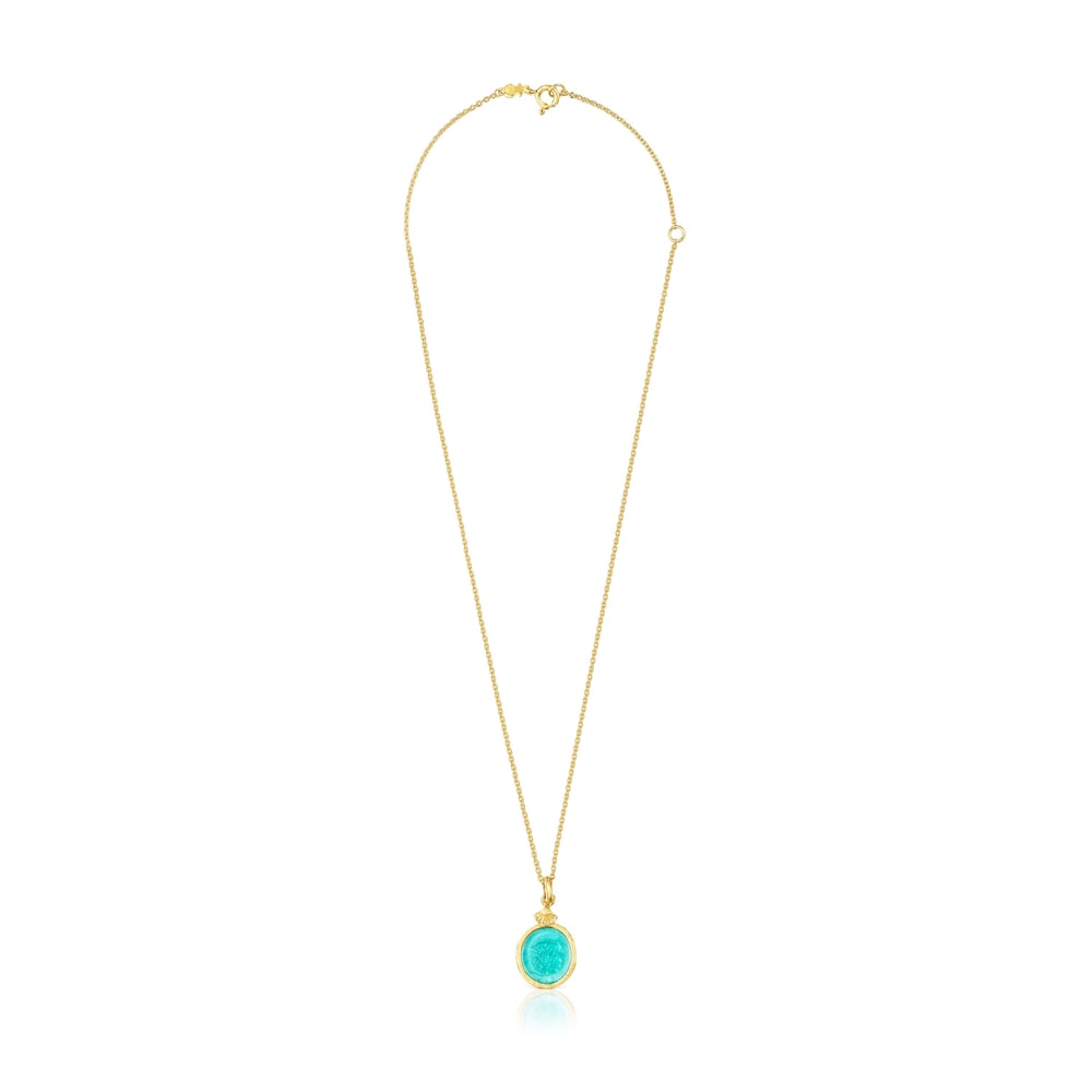 Collar camafeo con ba&ntilde;o de oro 18 kt sobre plata y glass verde Oceaan Color