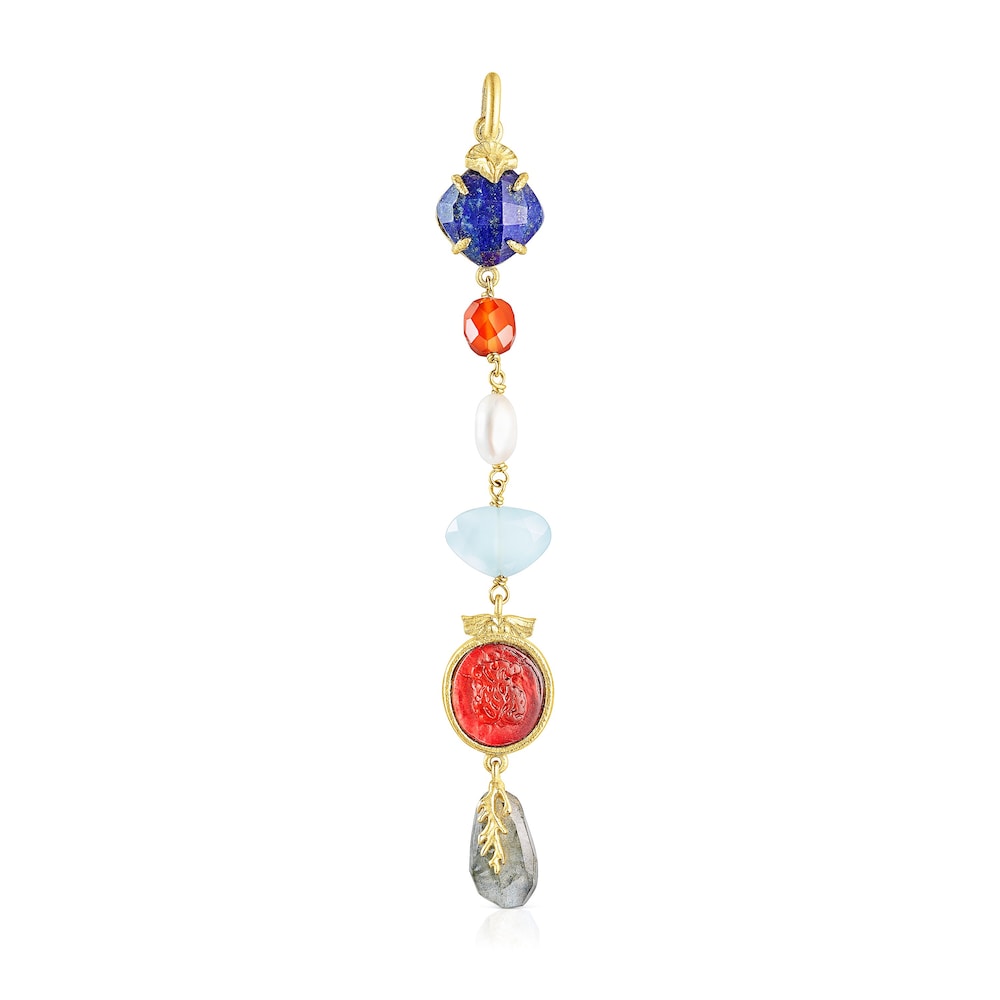 Silver vermeil Oceaan Color cameo Pendant with pink glass and gemstones
