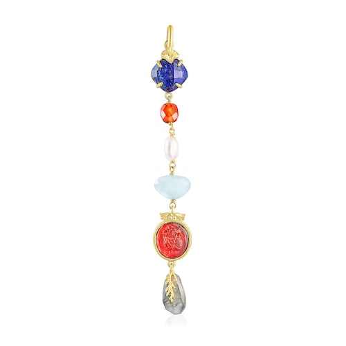 Silver vermeil Oceaan Color cameo Pendant with pink glass and gemstones