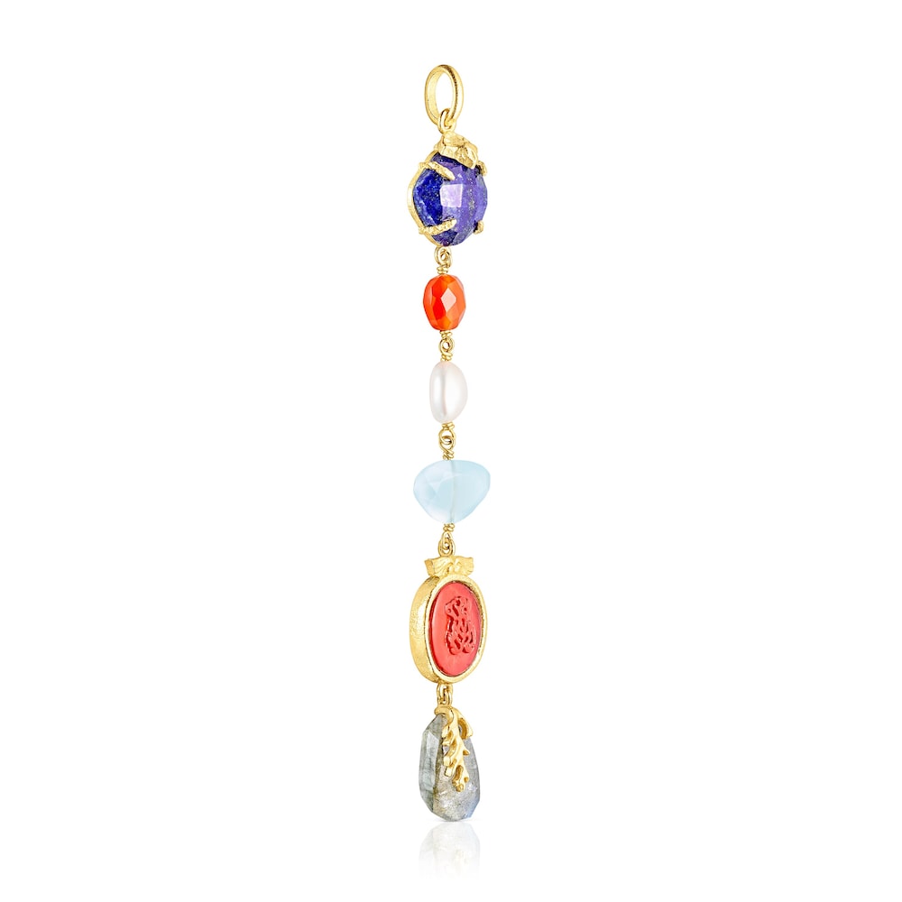 Silver vermeil Oceaan Color cameo Pendant with pink glass and gemstones