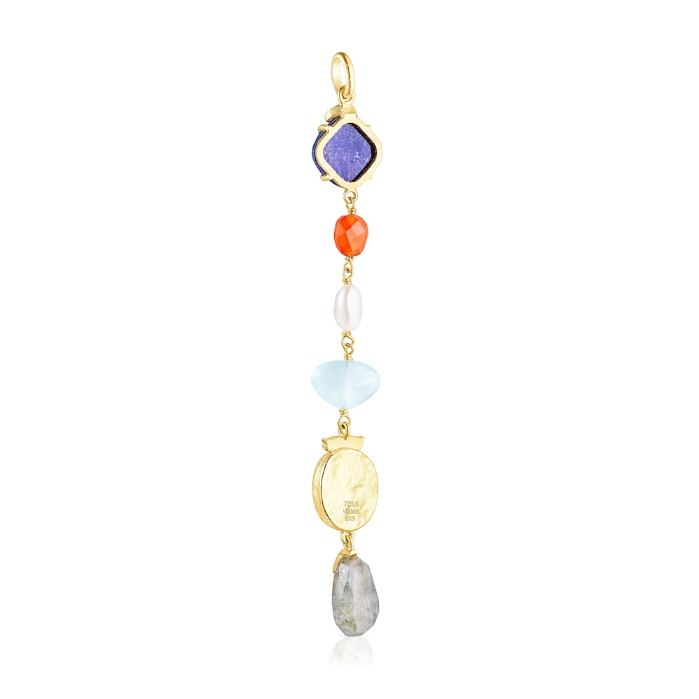 Silver vermeil Oceaan Color cameo Pendant with pink glass and gemstones