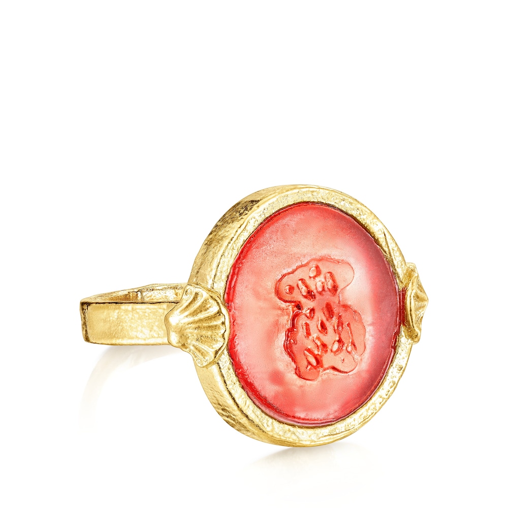 Anillo camafeo con ba&ntilde;o de oro 18 kt sobre plata y glass rosa Oceaan Color